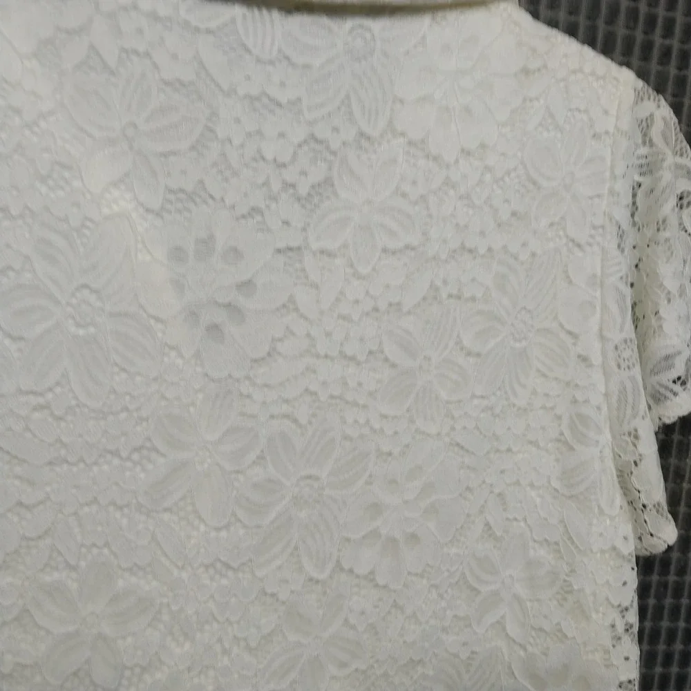 Adrianna Papell Womens Blouse Floral Lace Flutter Sleeve M Ivory AD1S303204